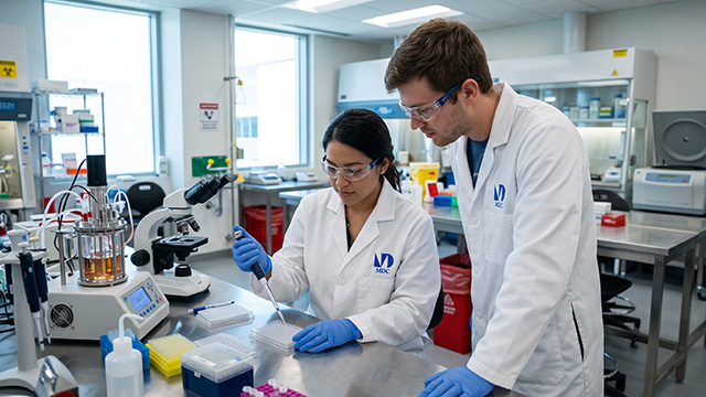 A scientist working with samples in a biology lab