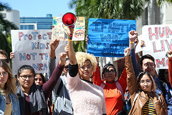 Students leading a pacific march