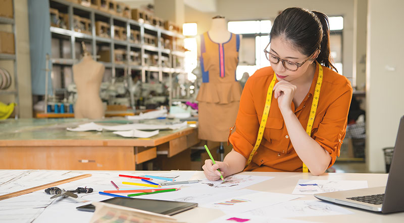 Designer working on textiles