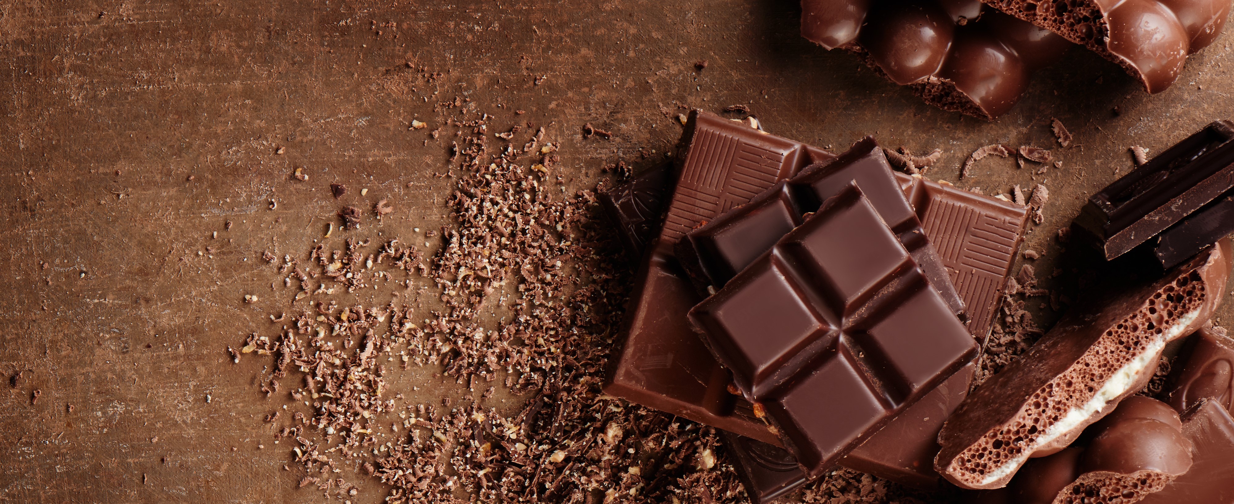 Pieces of chocolate laid out on a table