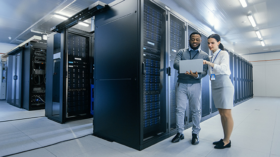 Networking co-workers, inside a network server.